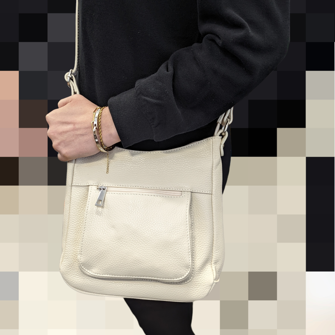 Italian Designer Leather Crossbody with Front Pocket Emilinio Summer Stone - Image 3