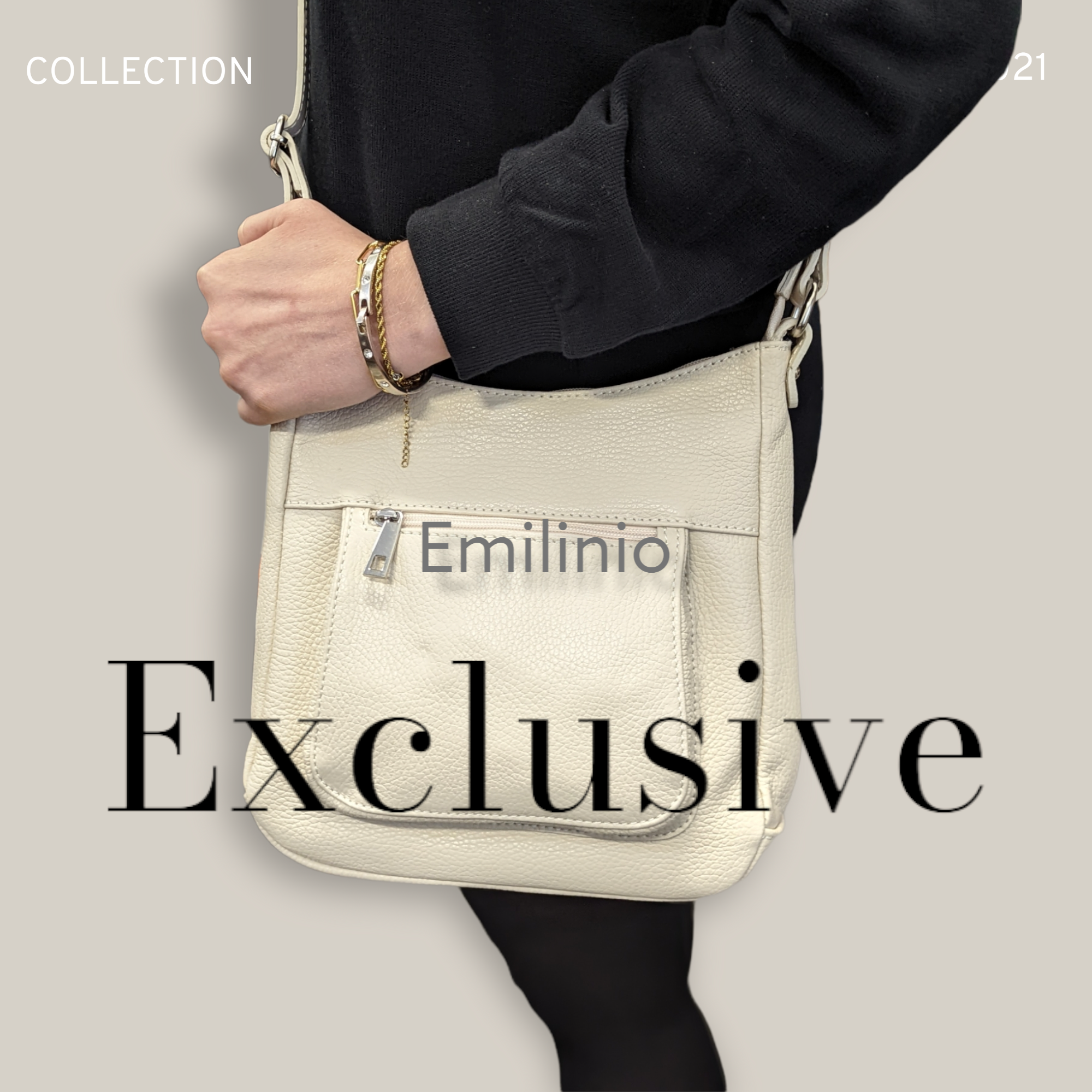Italian Designer Leather Crossbody with Front Pocket Emilinio Summer Stone - Image 2