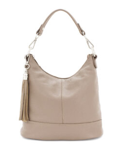 Italian Designer Leather Bucket Bag with Tassel- Swolit Tullio Dark Beige