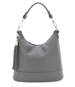 Italian Designer Leather Bucket Bag with Tassel- Swolit Tullio Dark Grey
