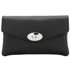 Italian Designer Soft Leather Full Grained Leather Crossbody Twin Compartments with Twistlock - Swolit Christina Black