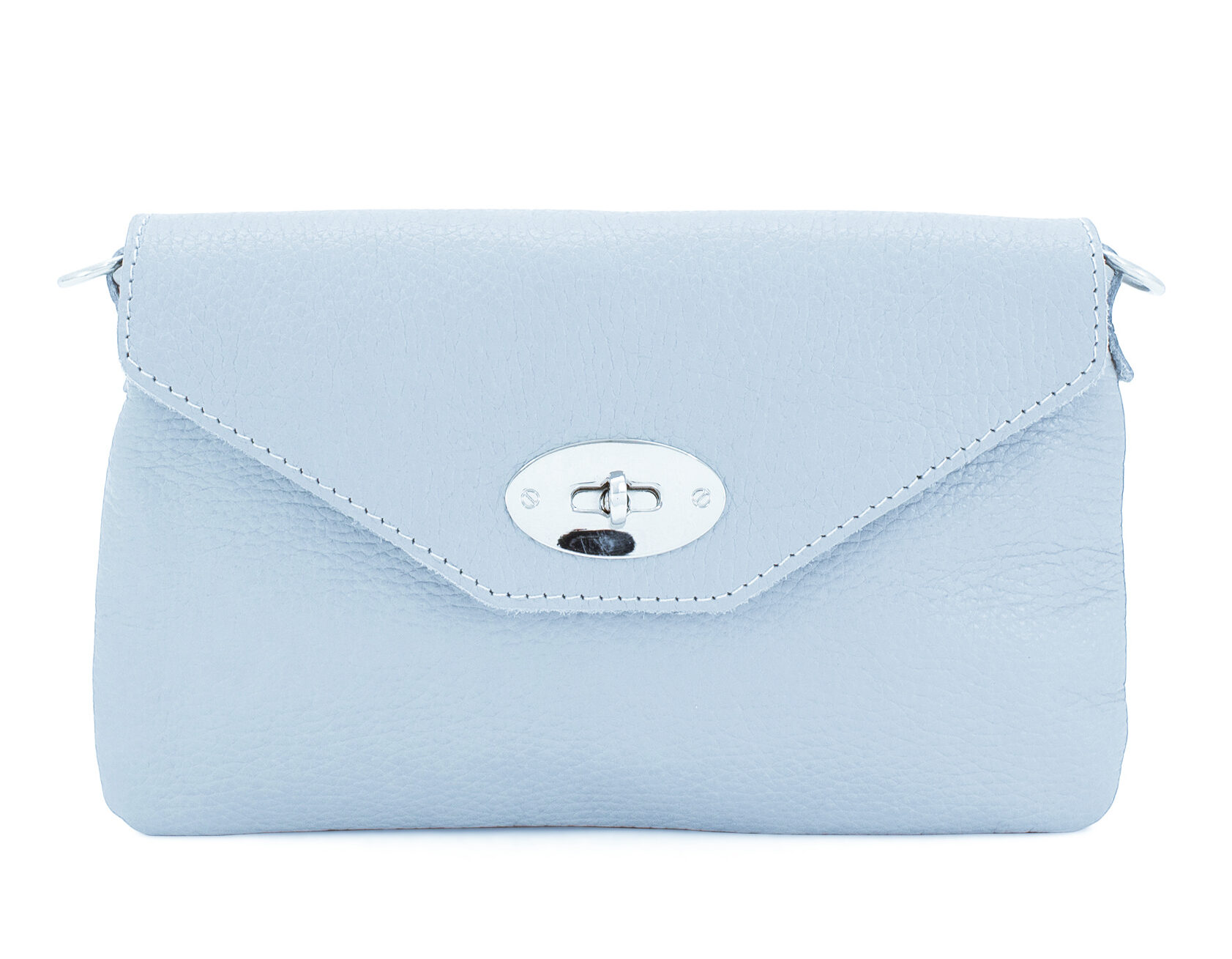 Italian Designer Soft Leather Full Grained Leather Crossbody Twin Compartments with Twistlock - Swolit Christina Pale Light Blue