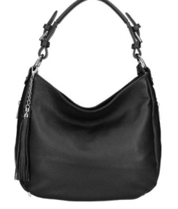 Black Premice Italian Designer Soft Leather Shoulder Bag with Large Tassel