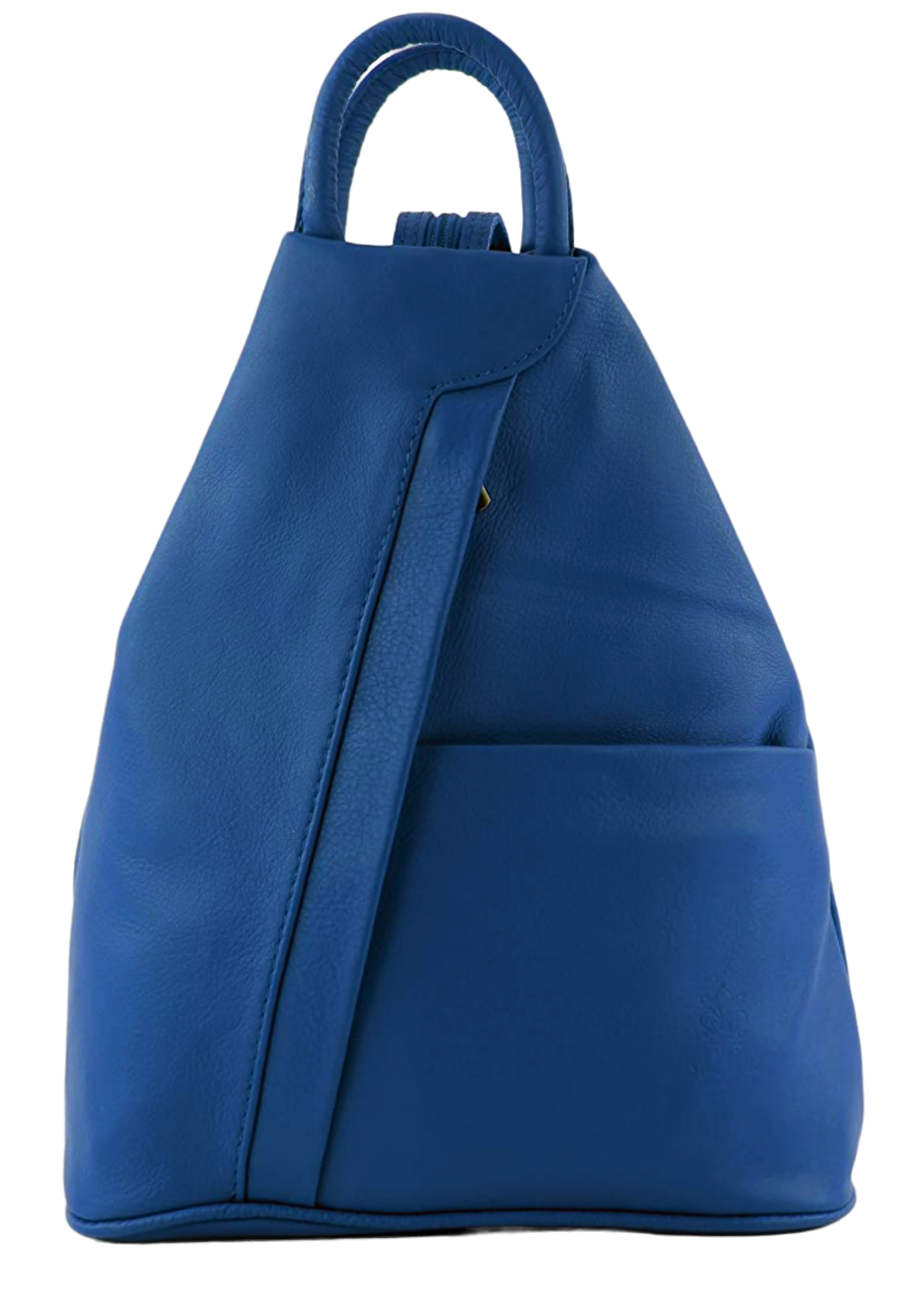 Italian Designer Soft Leather Triangular Backpack Ilaria Royal Blue