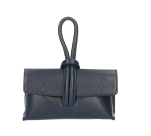 Italian Designer Soft Leather Full Grained Leather Clutch Cross body Pull Through Loop Clara- Navy
