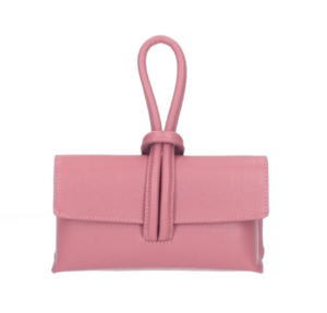 Pink Clara Italian Designer Soft Leather Full Grained Leather Clutch Crossbody Pull Through Loop