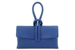Italian Designer Soft Leather Full Grained Leather Clutch Crossbody Pull Through Loop Clara- Royal Blue