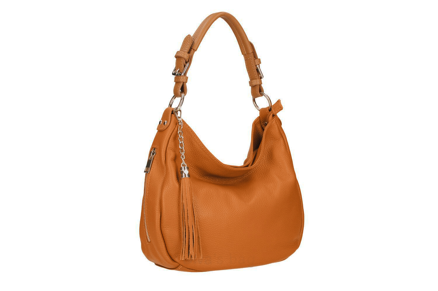 Orange Premice Italian Designer Soft Leather Shoulder Bag with Large Tassel