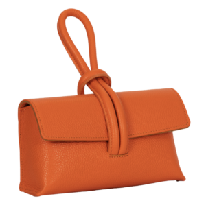 Italian Designer Soft Leather Full Grained Leather Clutch Crossbody Pull Through Loop Clara- Orange