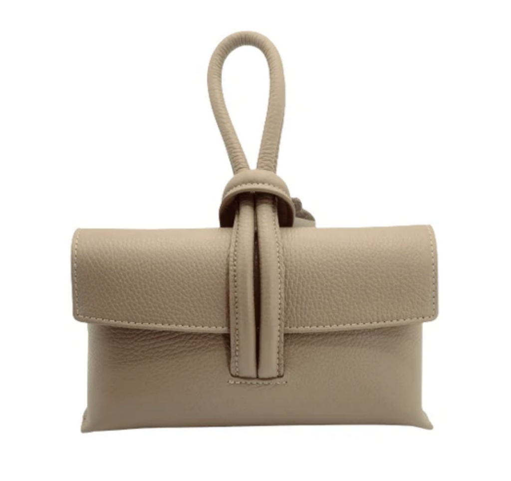 Italian Leather Bow Clutch/Crossbody Bag in Beige