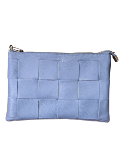 Italian Leather Woven Crossbody Bag / Clutch - Swolit Capri Dusty Blue