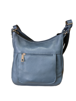 Italian Designer Leather Crossbody with Front Pocket Emilinio Dusty Blue