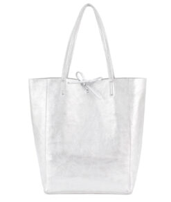 Italian Plain Leather Soft Tote Shopper Swolit Benedetta Silver