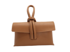 Tan Clara Italian Leather Full Grained Leather Clutch Crossbody Pull Through Loop