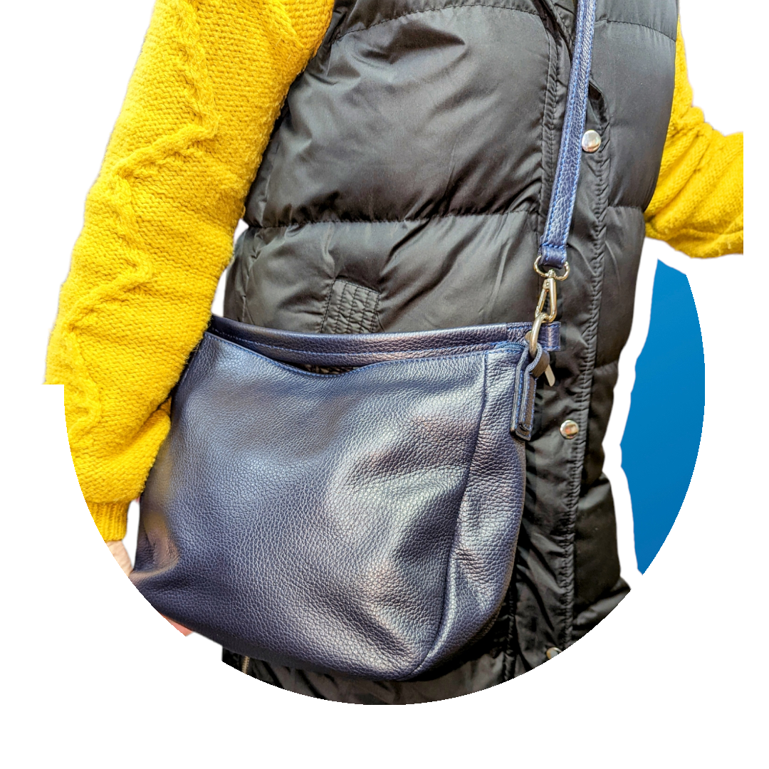 Italian Designer Leather Cross body Handbag - Swolit Miuccia Navy