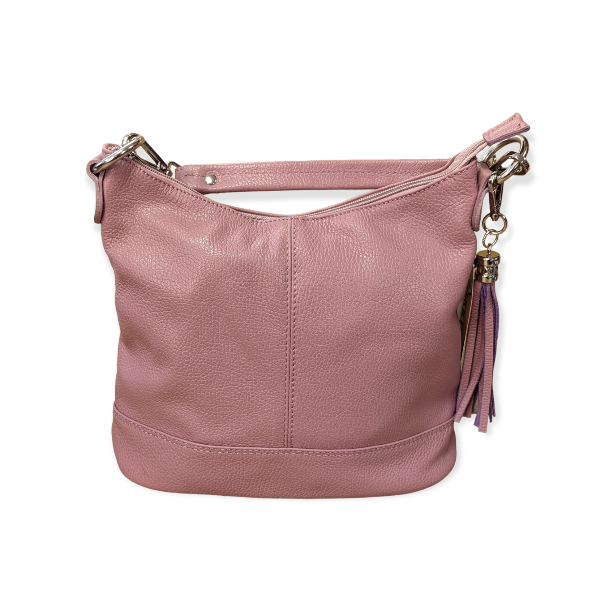 Italian Designer Leather Bucket Bag with Tassel- Swolit Tullio Dusty Pink