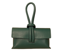 Clara Forest Green Italian Leather Full Grained Leather Clutch Crossbody Pull Through Loop