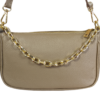 Italian Leather Shoulder Bag/ Clutch with Gold Tone Metal Chain Detailing - Gabriella Dark Beige