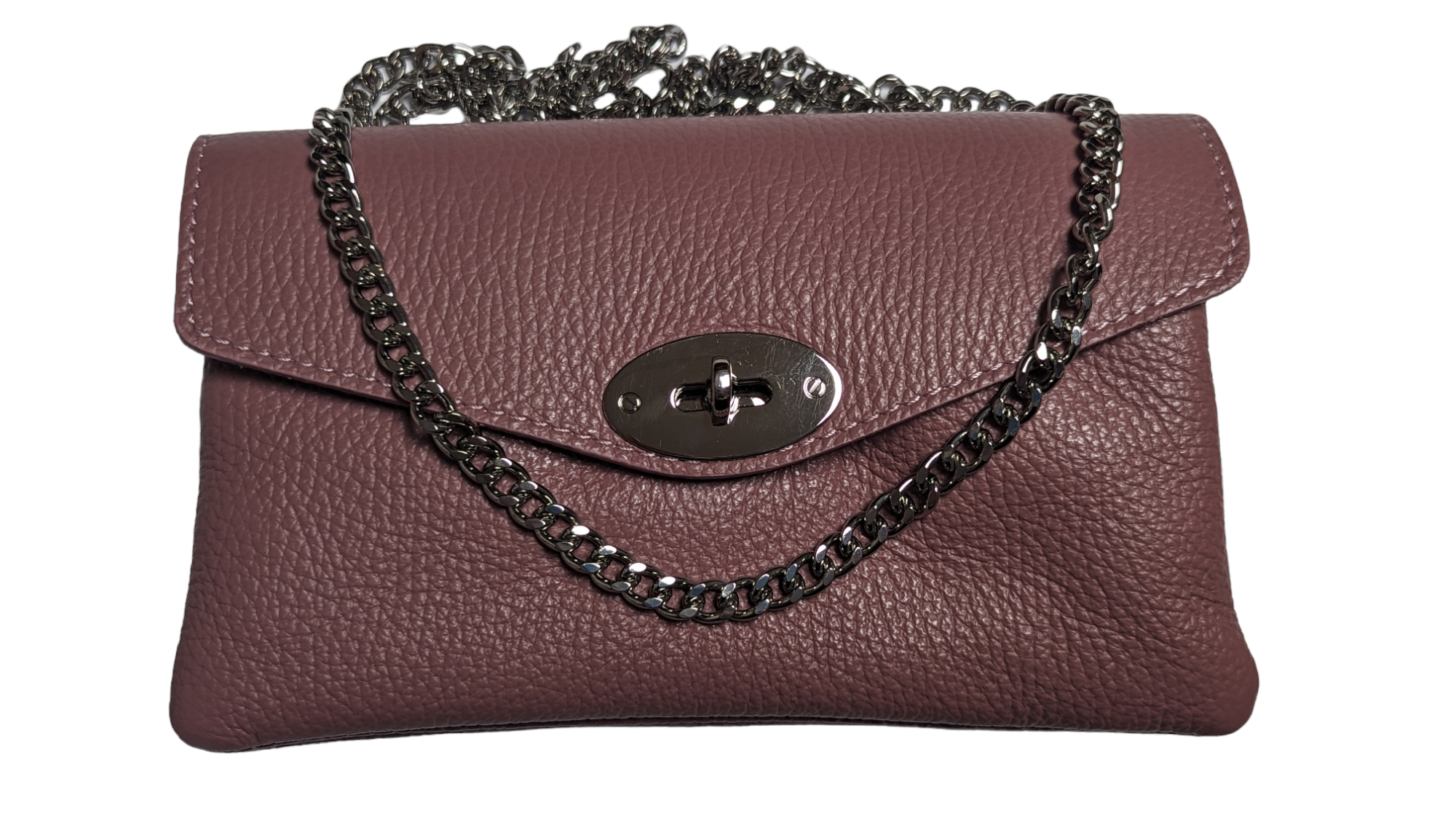 Italian Designer Soft Leather Full Grained Leather Crossbody Twin Compartments with Twistlock - Swolit Christina Dusty Pink - Image 2