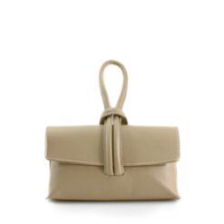 Khaki Clara Italian Designer Soft Leather Full Grained Leather Clutch Crossbody Pull Through Loop
