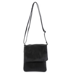 Italian Leather Flap Zip Crossbody- Nikki Black