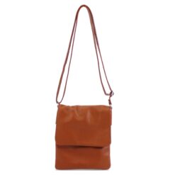 Italian Leather Flap Zip Crossbody- Nikki Dark Tan