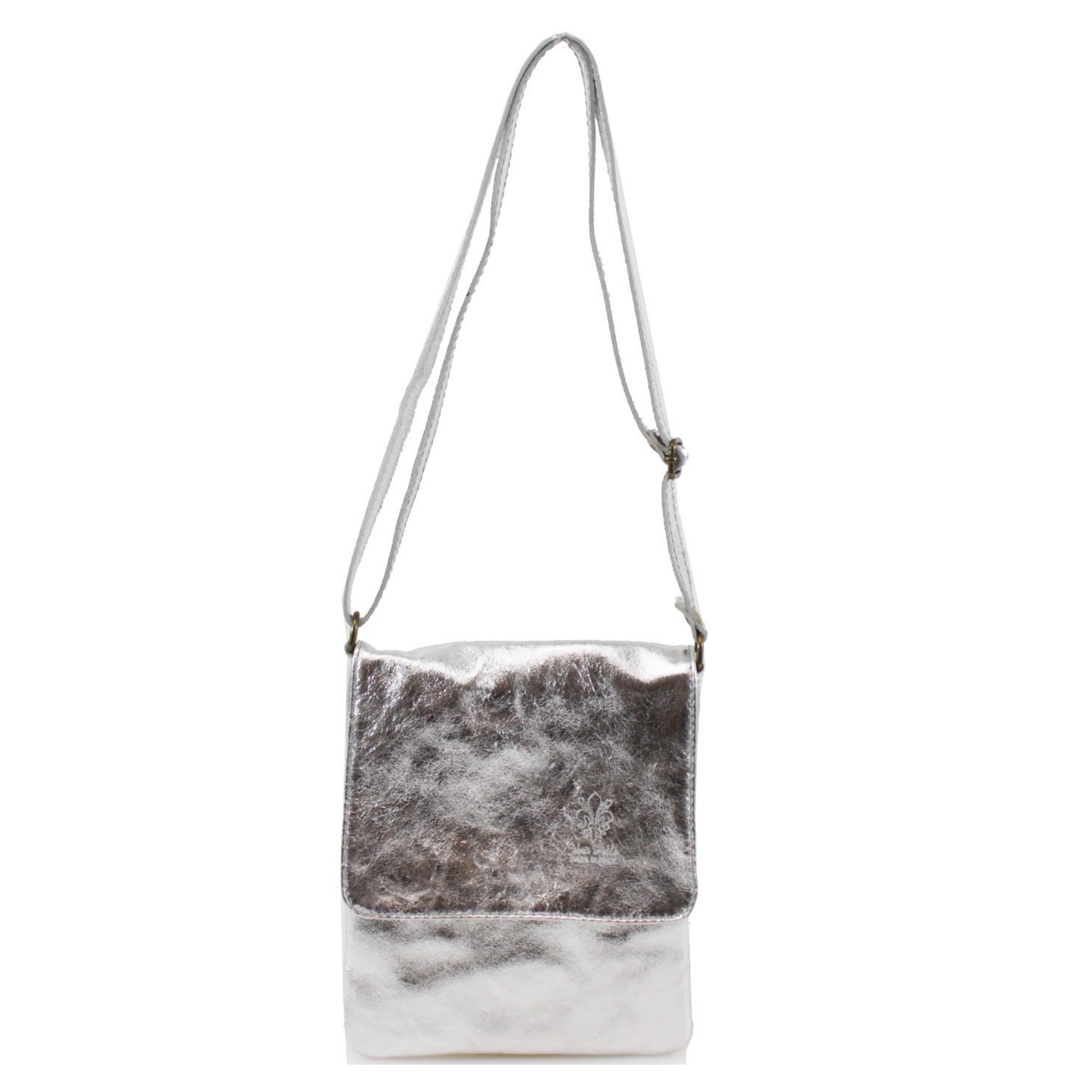 Italian Leather Flap Zip Crossbody- Nikki Silver