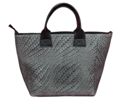 Italian Leather Woven Design Tote Handbag, High Quality Betti Grey