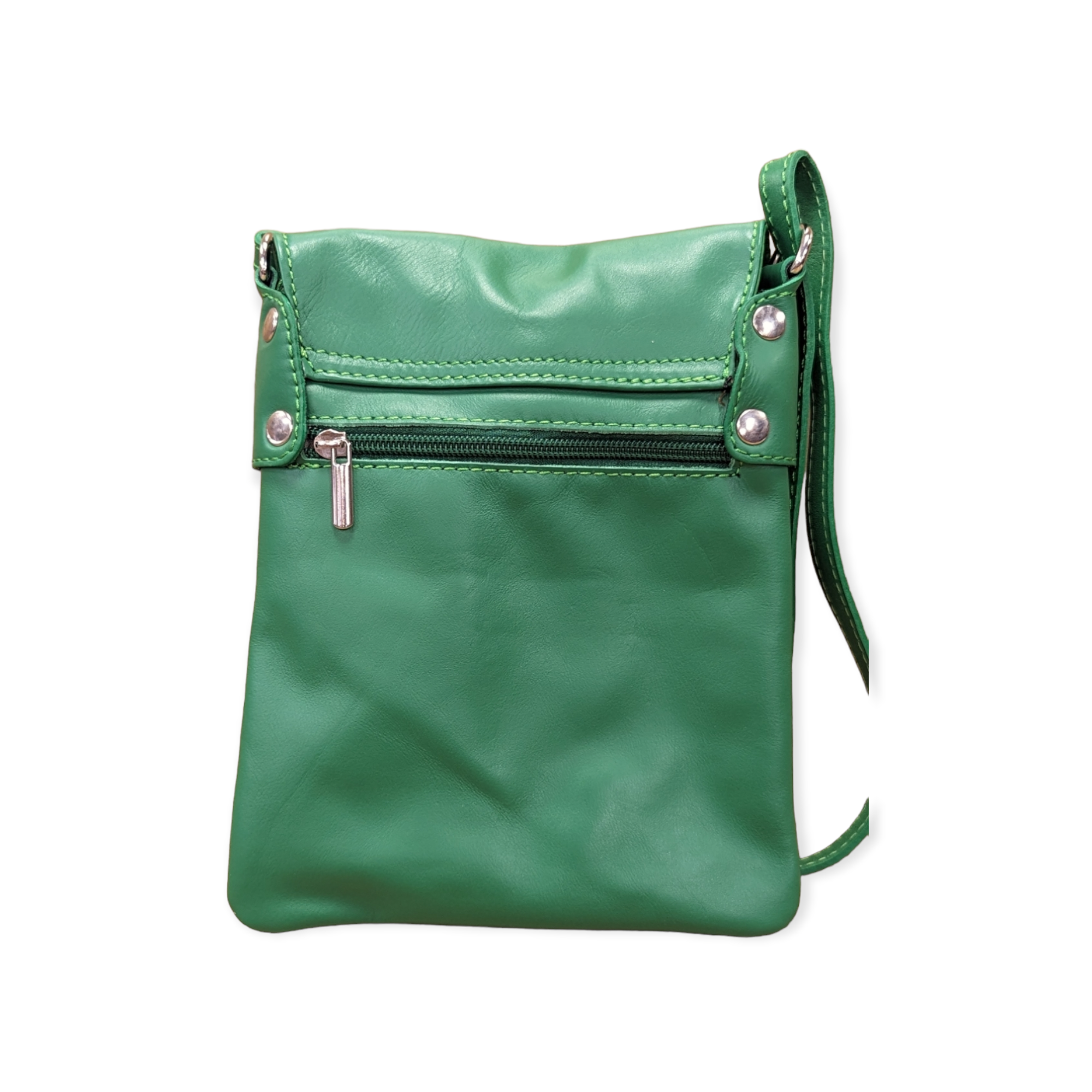 Italian Leather Flap Zip Crossbody- Nikki New Green - Image 3