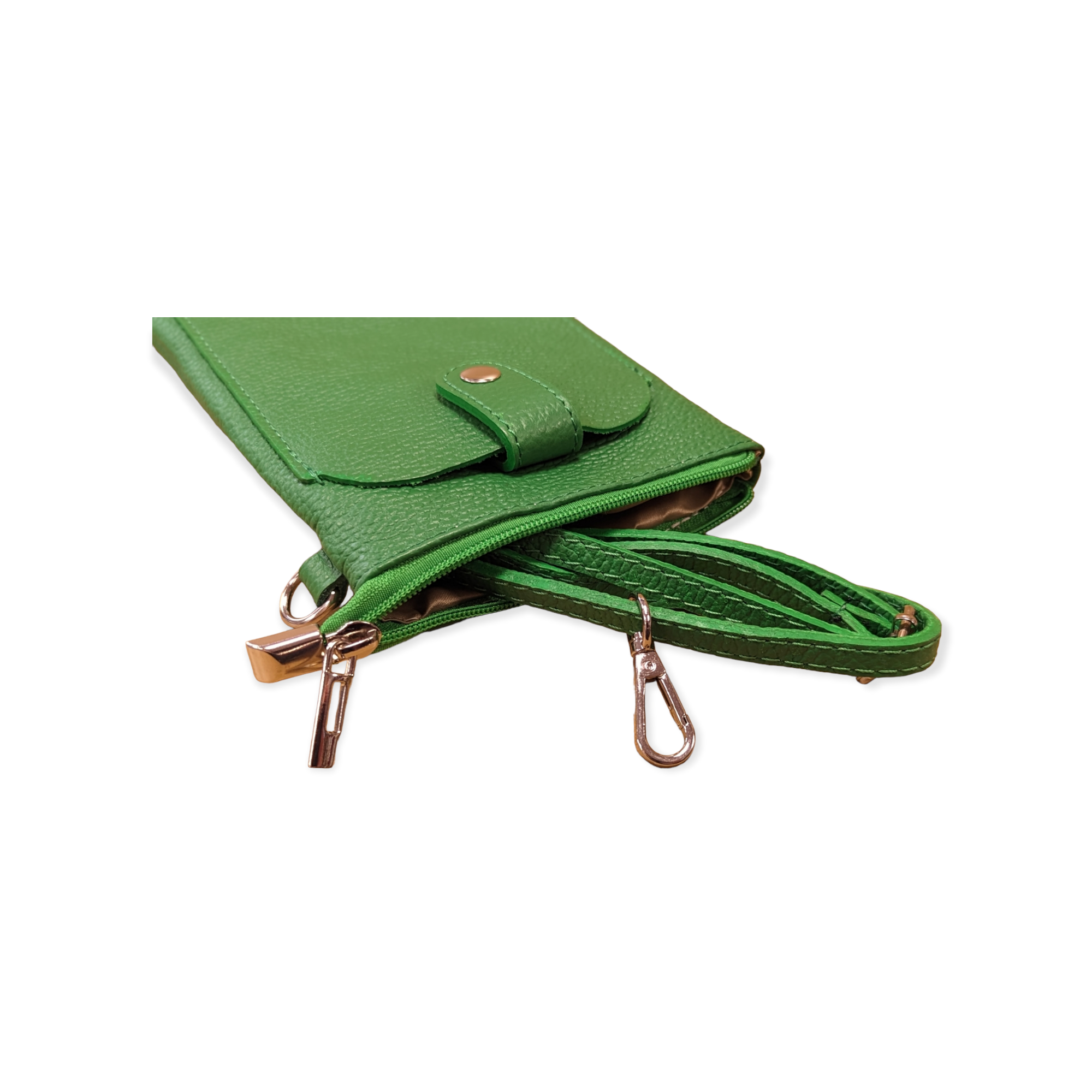 Italian Leather Cross Body Bag Phone Pouch Green - Image 2