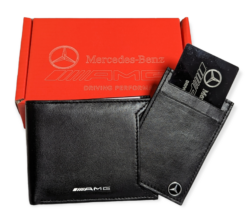 Swolit Merchandise Black Genuine Leather Mercedes Amg Wallet with Card HolderRfid Blocker Gift Boxed