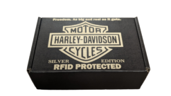 Alternative view of Genuine Leather, Harley Davidson Wallet with RFID Steel Emblem, Silver Edition, Safety Chain Gift boxed