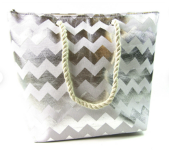 Silver Zig Zag Beach Holiday Bag with Rope Handles & Zip Top