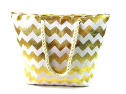Gold Zig Zag Beach Holiday Bag with Rope Handles & Zip Top
