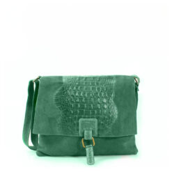 Italian Designer Suede Leather Snakeskin Cross Body Bag - Swolit Trisola - Dark Green