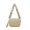 PU Camera Crossbody Bag with Colourful Strap- Beige