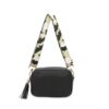 PU Camera Crossbody Bag with Colourful Strap- Black