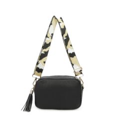PU Camera Crossbody Bag with Colourful Strap- Black