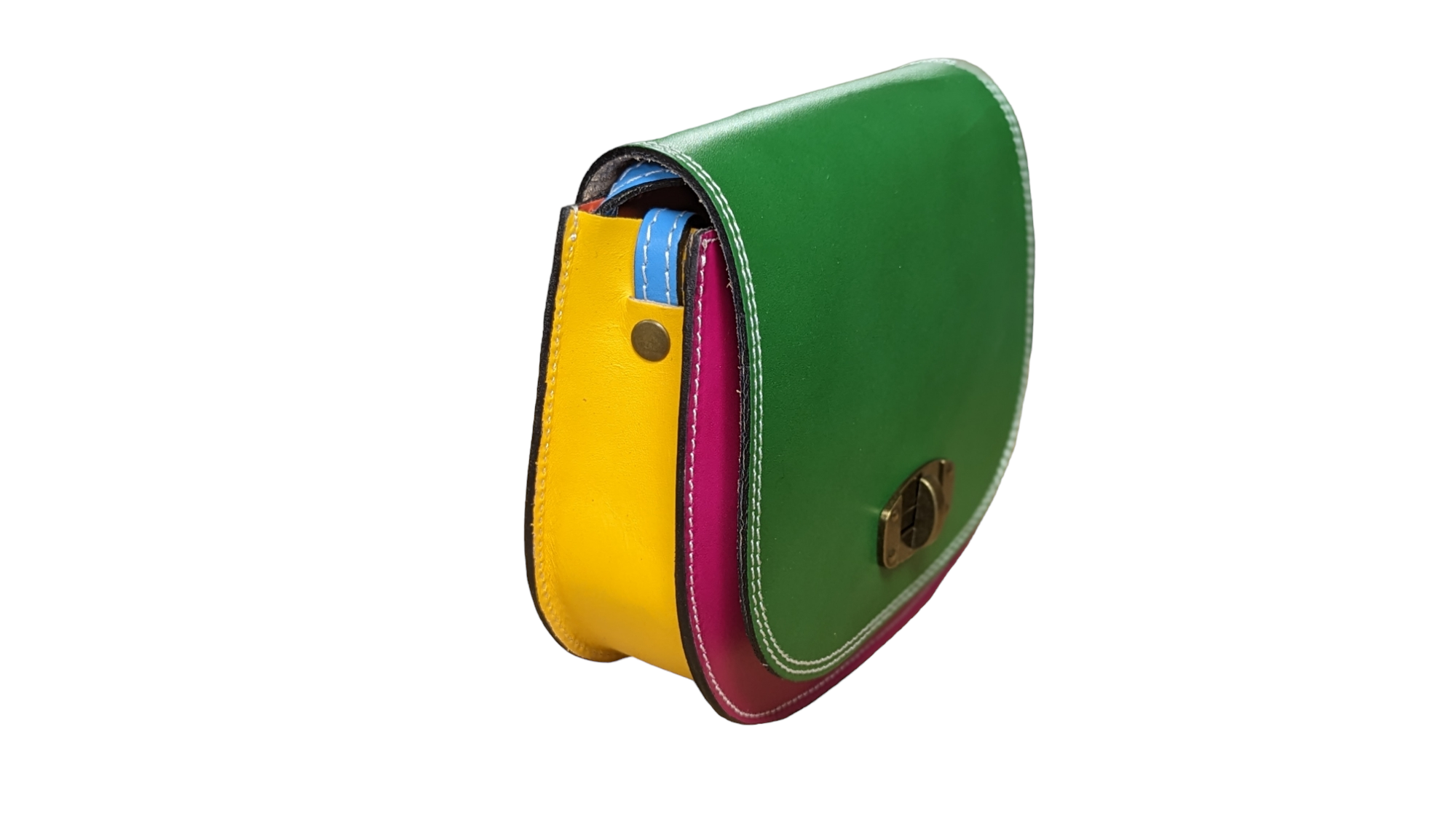NEW Italian Hard Leather Hi Quality Mini Satchel Saddle Multi-Colour Vibrant - Arcobaleno 51 - Image 2