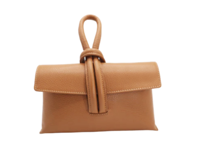 Light Tan Clara Italian Leather Full Grained Leather Clutch Crossbody Pull Through Loop