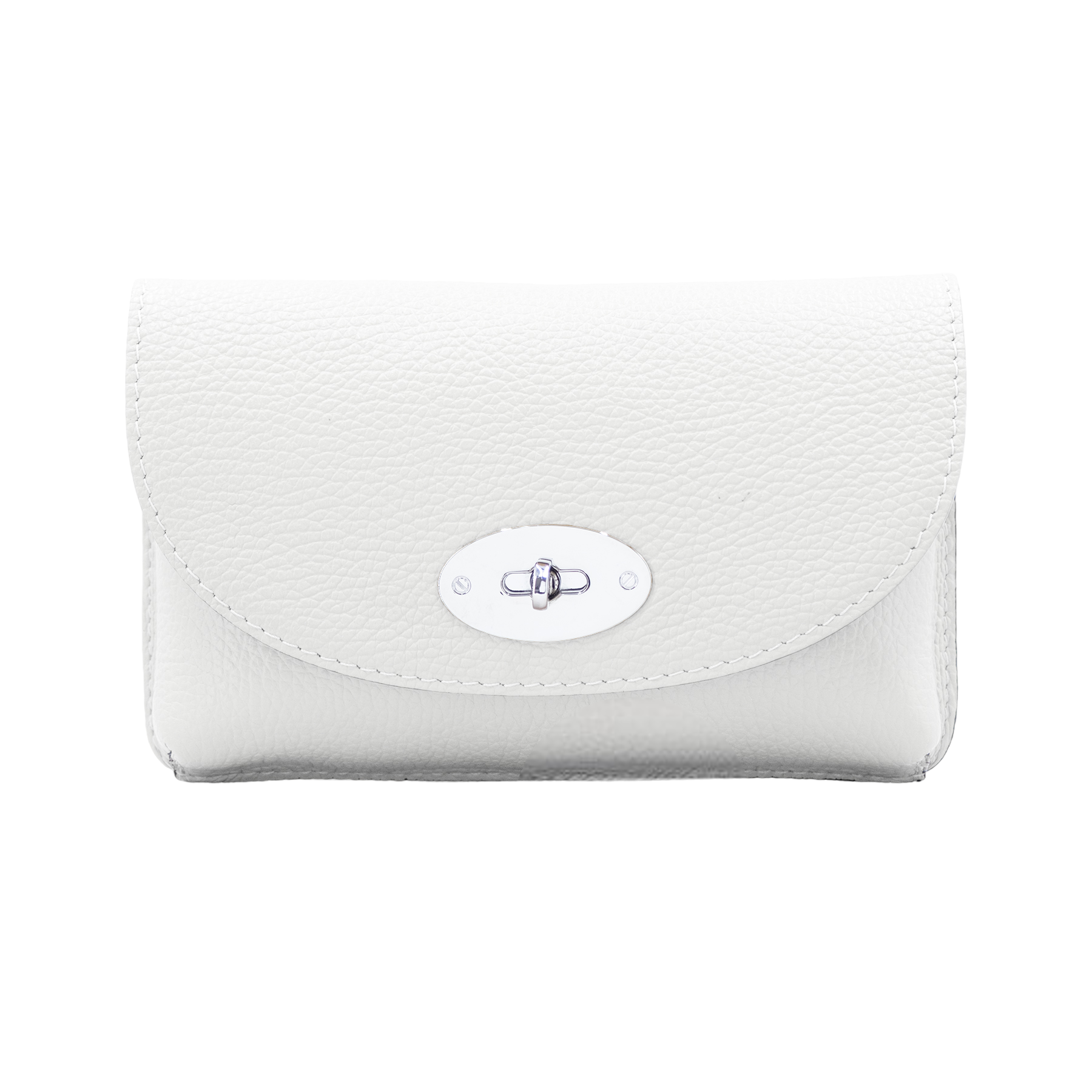 Italian Leather Mini Crossbody with Twistlock & Silver Chain Strap Celia White