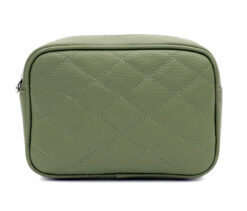 Italian Designer Leather Crossbody Shoulder Camera Bag Gaia - Sylvia Quilted Olive Green