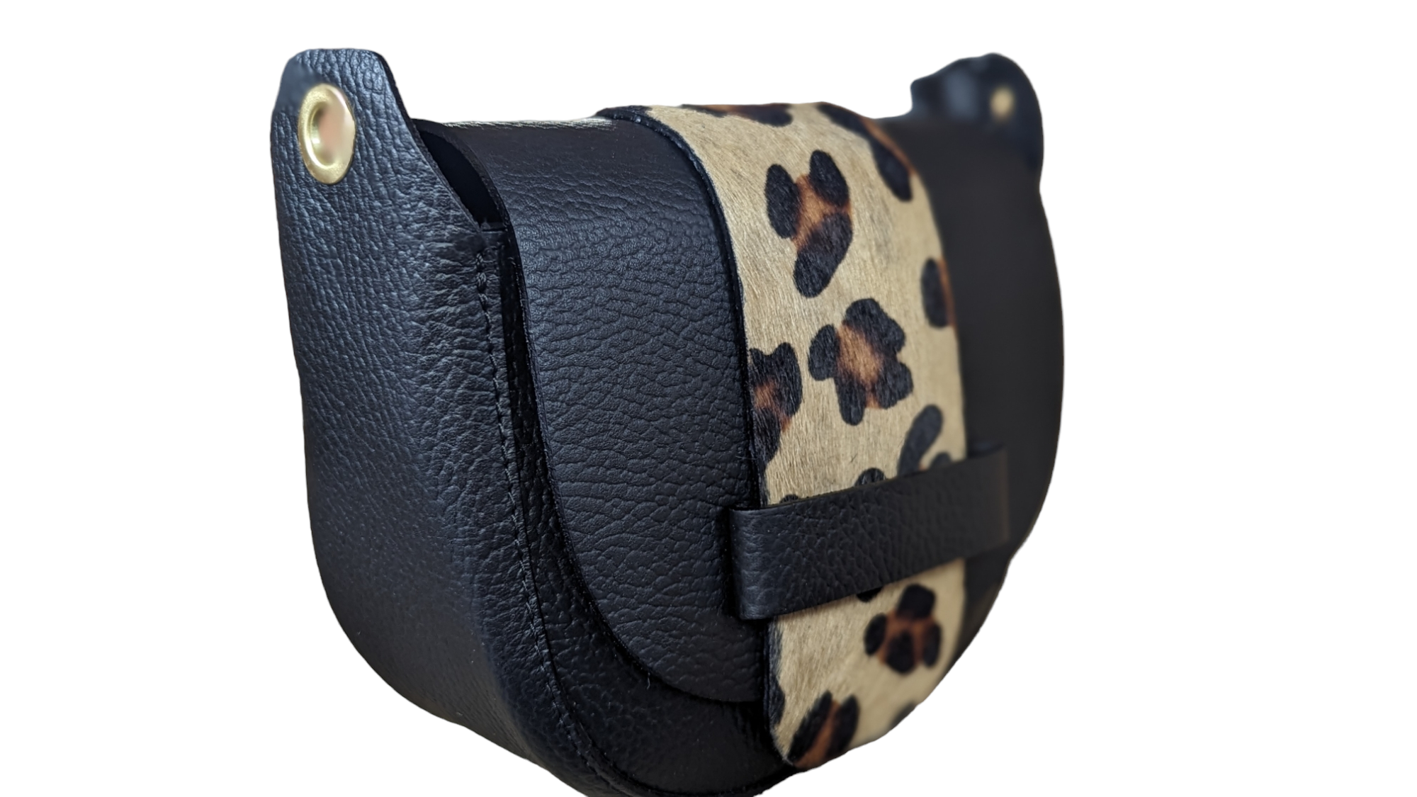 Italian Designer Soft Leather Leopard Print Half Moon Crossbody - Image 2