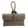Italian Designer Soft Leather Full Grained Leather Clutch Crossbody Pull Through Loop Clara- Very Dark Beige