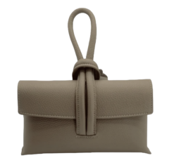 Italian Designer Soft Leather Full Grained Leather Clutch Crossbody Pull Through Loop Clara- Very Dark Beige