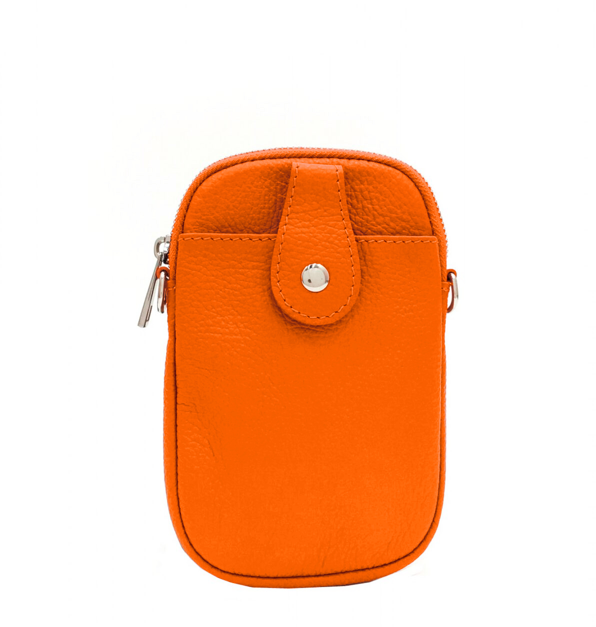Italian Leather Front Pocket Phone Pouch Crossbody Purse- Pexie Bright Orange