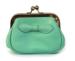 Genuine Leather Purse with 'kiss lock' fastening bow detail- Minty
