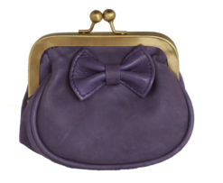 Genuine Leather Purse with 'kiss lock' fastening bow detail- Purple