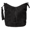 Italian Designer Suede Leather Bucket Bag with Tassel- Swolit Tullio Croc Black