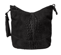 Italian Designer Suede Leather Bucket Bag with Tassel- Swolit Tullio Croc Black